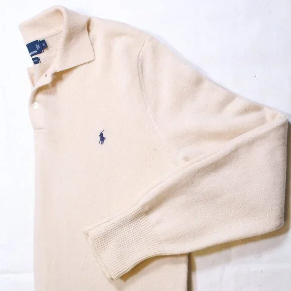 Polo Ralph Lauren Lambswool Knit Sweater Cream Mens L Waist Length